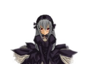 Rating: Safe Score: 0 Tags: 1girl artist_request black_dress blush dress frills hairband image juliet_sleeves long_hair long_sleeves looking_at_viewer puffy_sleeves red_eyes rose rozen_maiden silver_hair simple_background sitting solo suigintou white_background wings User: admin