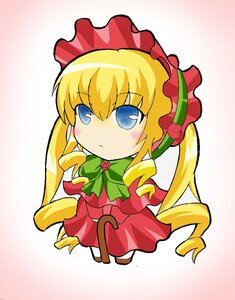 Rating: Safe Score: 0 Tags: 1girl :< blonde_hair blue_eyes blush bonnet bow bowtie chibi dress drill_hair flower full_body gradient gradient_background image long_hair long_sleeves looking_at_viewer rose shinku solo twin_drills twintails User: admin