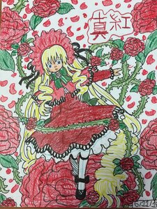 Rating: Safe Score: 0 Tags: 1girl blonde_hair blue_eyes bow dress flower frills heart image long_hair pantyhose pink_rose red_flower red_rose rose rose_petals shinku shoes solo thorns traditional_media User: admin