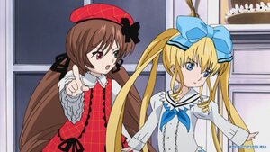 Rating: Safe Score: 0 Tags: 2girls beret blonde_hair blue_eyes bow brown_hair dress hair_bow hat heterochromia image long_hair long_sleeves multiple_girls open_mouth pair pointing pointing_at_viewer red_dress red_eyes ribbon shinku suiseiseki twintails very_long_hair User: admin