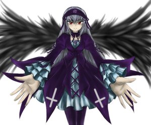 Rating: Safe Score: 0 Tags: 1girl black_wings dress frilled_sleeves frills image long_hair long_sleeves looking_at_viewer outstretched_arm outstretched_hand red_eyes silver_hair simple_background solo suigintou very_long_hair white_background wings User: admin