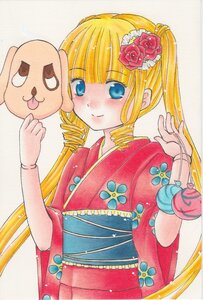 Rating: Safe Score: 0 Tags: 1girl blonde_hair blue_eyes blush drill_hair flower hair_flower hair_ornament image japanese_clothes kimono long_hair marker_(medium) obi red_flower rose sash shinku smile solo traditional_media twin_drills twintails User: admin