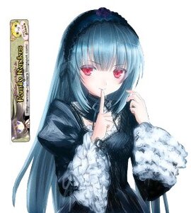 Rating: Safe Score: 0 Tags: 1girl black_dress blue_hair dress finger_to_mouth frills hairband image index_finger_raised long_hair long_sleeves looking_at_viewer red_eyes simple_background smile solo suigintou white_background User: admin