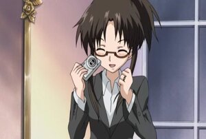 Rating: Safe Score: 0 Tags: 1girl black_hair camera closed_eyes formal glasses human image jewelry kusabue_mitsu long_sleeves open_mouth screenshot smile solo suit User: admin