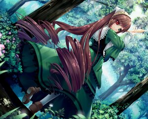 Rating: Safe Score: 0 Tags: 1girl brown_hair day dress drill_hair forest frills green_dress green_eyes heterochromia image long_hair long_sleeves looking_at_viewer looking_back nature outdoors red_eyes smile solo standing suiseiseki sunlight tree very_long_hair watering_can white_legwear User: admin
