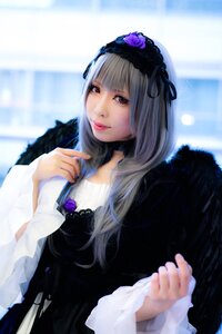 Rating: Safe Score: 0 Tags: 1girl bangs black_dress blurry blurry_background closed_mouth depth_of_field dress feathers flower gothic_lolita hairband lips lolita_fashion long_hair long_sleeves looking_at_viewer rose silver_hair solo suigintou upper_body User: admin