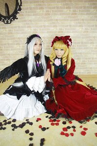 Rating: Safe Score: 0 Tags: 2girls blonde_hair blue_eyes dress flower long_hair multiple_cosplay multiple_girls red_eyes silver_hair sitting suigintou tagme User: admin