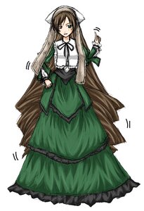 Rating: Safe Score: 0 Tags: 1girl brown_hair corset dress frills full_body green_dress green_eyes head_scarf heterochromia image long_hair long_sleeves looking_at_viewer open_mouth red_eyes ribbon smile solo suiseiseki twin_drills twintails very_long_hair white_background User: admin