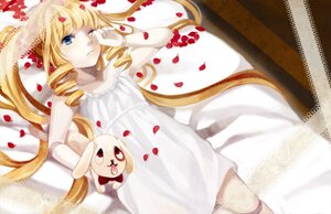 Rating: Safe Score: 0 Tags: 1girl blonde_hair blue_eyes dress drill_hair flower image long_hair lying one_eye_closed petals rose rose_petals shinku solo stuffed_animal twin_drills twintails User: admin