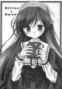 Rating: Safe Score: 0 Tags: 1girl auto_tagged blush dress frills gift greyscale holding holding_gift image long_hair long_sleeves looking_at_viewer monochrome solo suiseiseki traditional_media User: admin