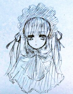 Rating: Safe Score: 0 Tags: 1girl bangs blue_theme expressionless eyebrows_visible_through_hair image long_hair long_sleeves looking_at_viewer monochrome ribbon shinku simple_background solo upper_body User: admin