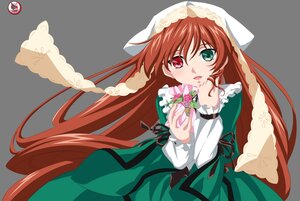 Rating: Safe Score: 0 Tags: 1girl auto_tagged bouquet brown_hair dress flower frills green_dress green_eyes hat head_scarf heterochromia image long_hair long_sleeves looking_at_viewer red_eyes simple_background solo suiseiseki very_long_hair white_background User: admin