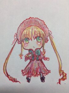 Rating: Safe Score: 0 Tags: 1girl blonde_hair dress full_body green_eyes long_hair long_sleeves looking_at_viewer photo shinku simple_background solo standing traditional_media twintails User: admin