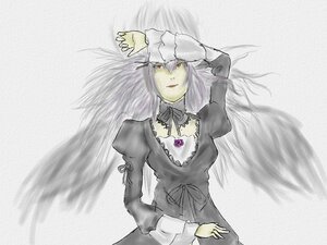 Rating: Safe Score: 0 Tags: 1girl auto_tagged black_wings dress image juliet_sleeves long_hair long_sleeves looking_at_viewer puffy_sleeves red_eyes ribbon solo suigintou wings User: admin