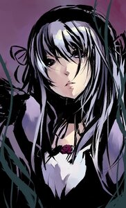 Rating: Safe Score: 0 Tags: 1girl black_background black_ribbon choker closed_mouth collarbone flower frills hairband image lolita_hairband long_hair looking_at_viewer mikage_sekizai purple_background ribbon rose rozen_maiden simple_background solo suigintou tears upper_body User: admin