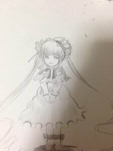 Rating: Safe Score: 0 Tags: 1girl bonnet bow dress frills image long_hair long_sleeves looking_at_viewer monochrome photo shinku smile solo standing twintails very_long_hair User: admin
