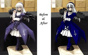 Rating: Safe Score: 0 Tags: 1girl black_wings boots doll dress feathers flower frills hairband long_hair long_sleeves multiple_girls ribbon silver_hair solo suigintou wings User: admin