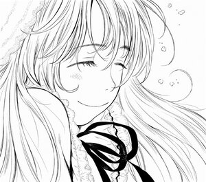 Rating: Safe Score: 0 Tags: 1girl blush closed_eyes closed_mouth greyscale image long_hair monochrome smile solo suiseiseki upper_body User: admin