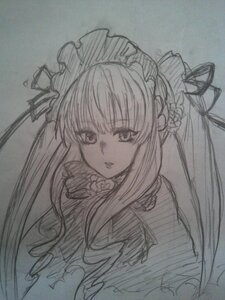 Rating: Safe Score: 0 Tags: 1girl bonnet flower frills image long_hair looking_at_viewer monochrome rose shinku simple_background sketch solo suigintou traditional_media twintails upper_body User: admin