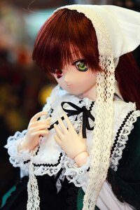 Rating: Safe Score: 0 Tags: 1girl bangs black_ribbon blurry brown_hair doll dress frills green_eyes heterochromia long_hair long_sleeves looking_at_viewer neck_ribbon red_eyes ribbon solo suiseiseki upper_body User: admin