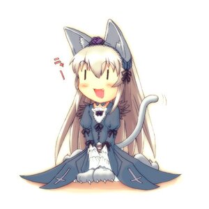 Rating: Safe Score: 0 Tags: 1girl :d animal_ears blush cat_ears cat_tail chibi dress image kemonomimi_mode long_hair long_sleeves open_mouth sitting smile solo striped suigintou tail |_| User: admin