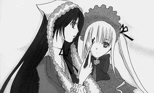 Rating: Safe Score: 0 Tags: 2girls greyscale image long_hair long_sleeves looking_at_another monochrome multiple_girls pair shinku souseiseki suigintou suiseiseki upper_body very_long_hair User: admin