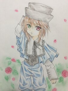 Rating: Safe Score: 0 Tags: 1girl capelet flower green_eyes hat heterochromia image long_sleeves looking_at_viewer pink_flower pink_rose red_eyes red_flower red_rose rose rose_petals short_hair solo souseiseki suiseiseki traditional_media watercolor_(medium) User: admin