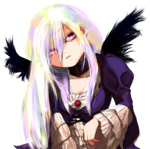 Rating: Safe Score: 0 Tags: 1girl black_feathers black_wings dress feathered_wings feathers image long_hair long_sleeves looking_at_viewer puffy_sleeves purple_eyes simple_background solo striped suigintou upper_body white_background wings User: admin