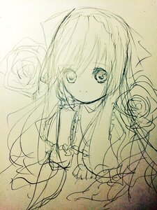 Rating: Safe Score: 0 Tags: 1girl bow eyebrows_visible_through_hair flower image lineart long_hair looking_at_viewer monochrome rose smile solo suiseiseki traditional_media User: admin