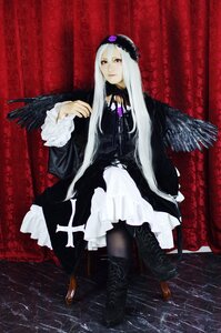 Rating: Safe Score: 0 Tags: 1girl black_wings boots chair dress feathers frills lips long_hair long_sleeves silver_hair sitting solo suigintou white_hair wings User: admin