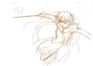 Rating: Safe Score: 0 Tags: 1girl barasuishou dress holding holding_weapon image long_hair long_sleeves monochrome outstretched_arm simple_background sketch solo striped twintails weapon white_background User: admin