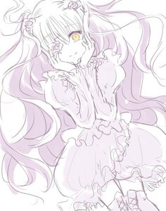 Rating: Safe Score: 0 Tags: 1girl boots dress eyepatch flower frills hair_ornament hands_on_own_face image kirakishou long_hair long_sleeves looking_at_viewer monochrome rose smile solo two_side_up very_long_hair yellow_eyes User: admin