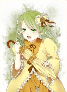 Rating: Safe Score: 0 Tags: 1girl dress drill_hair flower frills green_eyes green_hair hair_ornament image kanaria long_sleeves open_mouth solo twin_drills User: admin