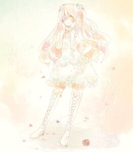 Rating: Safe Score: 0 Tags: 1girl boots cross-laced_footwear dress flower frills green_eyes hair_ornament hatsune_miku image kirakishou long_hair pink_hair smile solo thigh_boots thighhighs very_long_hair User: admin
