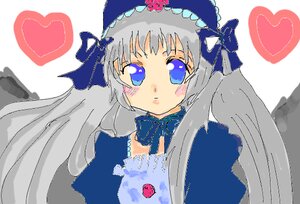 Rating: Safe Score: 0 Tags: 1girl blue_eyes blush bow detached_collar dress heart image long_hair long_sleeves looking_at_viewer oekaki silver_hair solo suigintou upper_body very_long_hair User: admin
