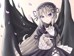 Rating: Safe Score: 0 Tags: 1girl choker dress flower gothic_lolita hairband image lolita_fashion long_hair petals purple_eyes ribbon rose rose_petals solo suigintou wings User: admin