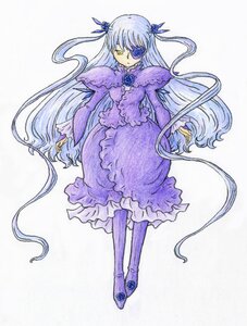 Rating: Safe Score: 0 Tags: 1girl barasuishou blue_flower blue_rose boots dress expressionless flower full_body image knee_boots long_hair long_sleeves pantyhose purple_dress ribbon rose solo standing striped vertical_stripes very_long_hair yellow_eyes User: admin