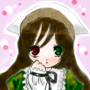 Rating: Safe Score: 0 Tags: 1girl blush brown_hair dress frills green_eyes hat head_scarf image long_hair long_sleeves looking_at_viewer red_eyes solo suiseiseki upper_body User: admin