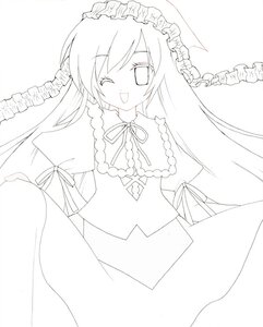 Rating: Safe Score: 0 Tags: 1girl dress frills greyscale image long_hair looking_at_viewer monochrome one_eye_closed open_mouth smile solo suiseiseki User: admin