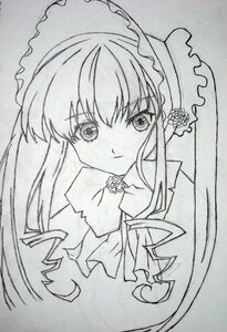 Rating: Safe Score: 0 Tags: 1girl auto_tagged bonnet bow bowtie flower frills hat image long_hair looking_at_viewer monochrome rose shinku simple_background smile solo traditional_media upper_body User: admin