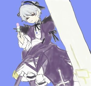 Rating: Safe Score: 0 Tags: dress flower frills hairband holding image long_sleeves looking_at_viewer ribbon rose short_hair smile solo suigintou wings User: admin