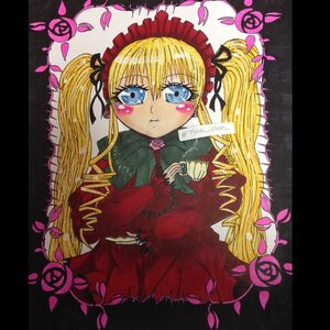 Rating: Safe Score: 0 Tags: 1girl :< black_border blonde_hair blue_eyes blush_stickers drill_hair flower image letterboxed long_hair looking_at_viewer petals pink_flower pink_rose red_dress rose rose_petals shinku sitting solo traditional_media twintails User: admin