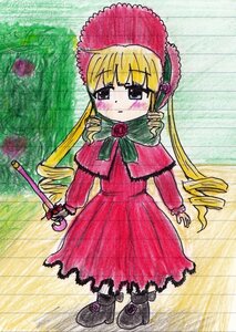 Rating: Safe Score: 0 Tags: 1girl black_footwear blonde_hair blue_eyes blush bonnet bow bowtie capelet dress drill_hair flower full_body image long_hair long_sleeves looking_at_viewer red_capelet red_dress rose shinku solo standing twintails umbrella very_long_hair User: admin
