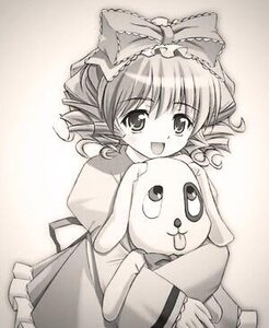 Rating: Safe Score: 0 Tags: 1girl :d blush bow drill_hair frills greyscale hinaichigo image looking_at_viewer monochrome open_mouth smile solo stuffed_animal wings User: admin