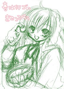 Rating: Safe Score: 0 Tags: 1girl :d blush dress frills green_theme image long_sleeves looking_at_viewer monochrome open_mouth sketch smile solo suiseiseki white_background User: admin