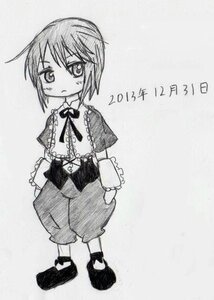 Rating: Safe Score: 0 Tags: 1girl closed_mouth frills full_body greyscale image long_sleeves looking_at_viewer monochrome shoes short_hair solo souseiseki standing User: admin