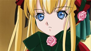 Rating: Safe Score: 0 Tags: 1girl auto_tagged blonde_hair blue_eyes bonnet bow flower hair_ribbon image long_hair looking_at_viewer pink_flower pink_rose rose shinku sidelocks simple_background solo twintails User: admin