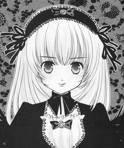 Rating: Safe Score: 0 Tags: 1girl blush closed_mouth greyscale hairband image lolita_fashion long_hair looking_at_viewer monochrome ribbon smile solo suigintou upper_body User: admin