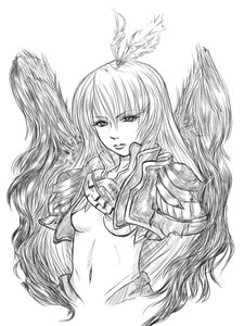 Rating: Questionable Score: 0 Tags: 1girl breasts feathers greyscale image long_hair monochrome navel solo striped suigintou underboob vertical_stripes User: admin