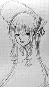 Rating: Safe Score: 0 Tags: 1girl greyscale hairband image lolita_hairband long_hair looking_at_viewer monochrome shinku sketch solo tongue tongue_out traditional_media User: admin